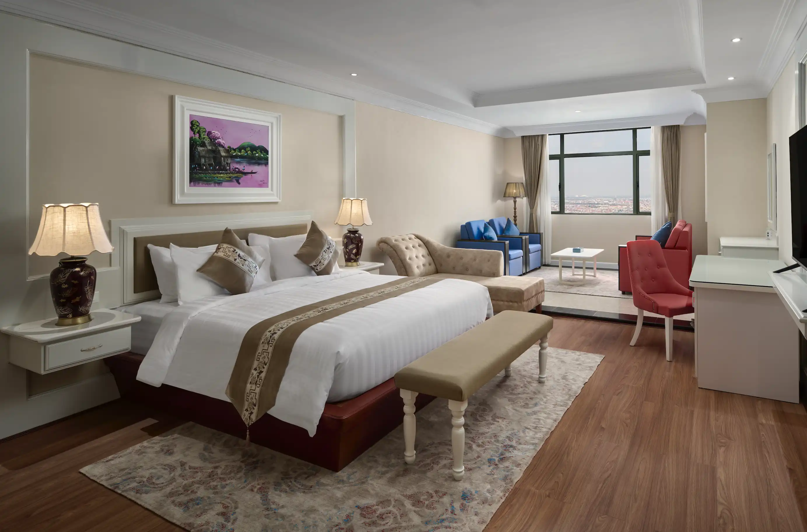 Spacious guest room at Wyndham Grand Phnom Penh Capital